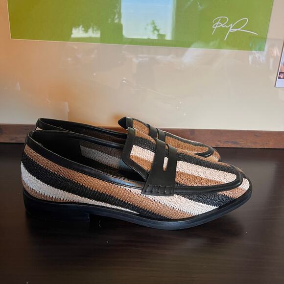 3.1 Phillip Lim Tan Knit Raffia Striped Slip On Alexa Penny Loafers Womens 40 - Picture 11 of 15
